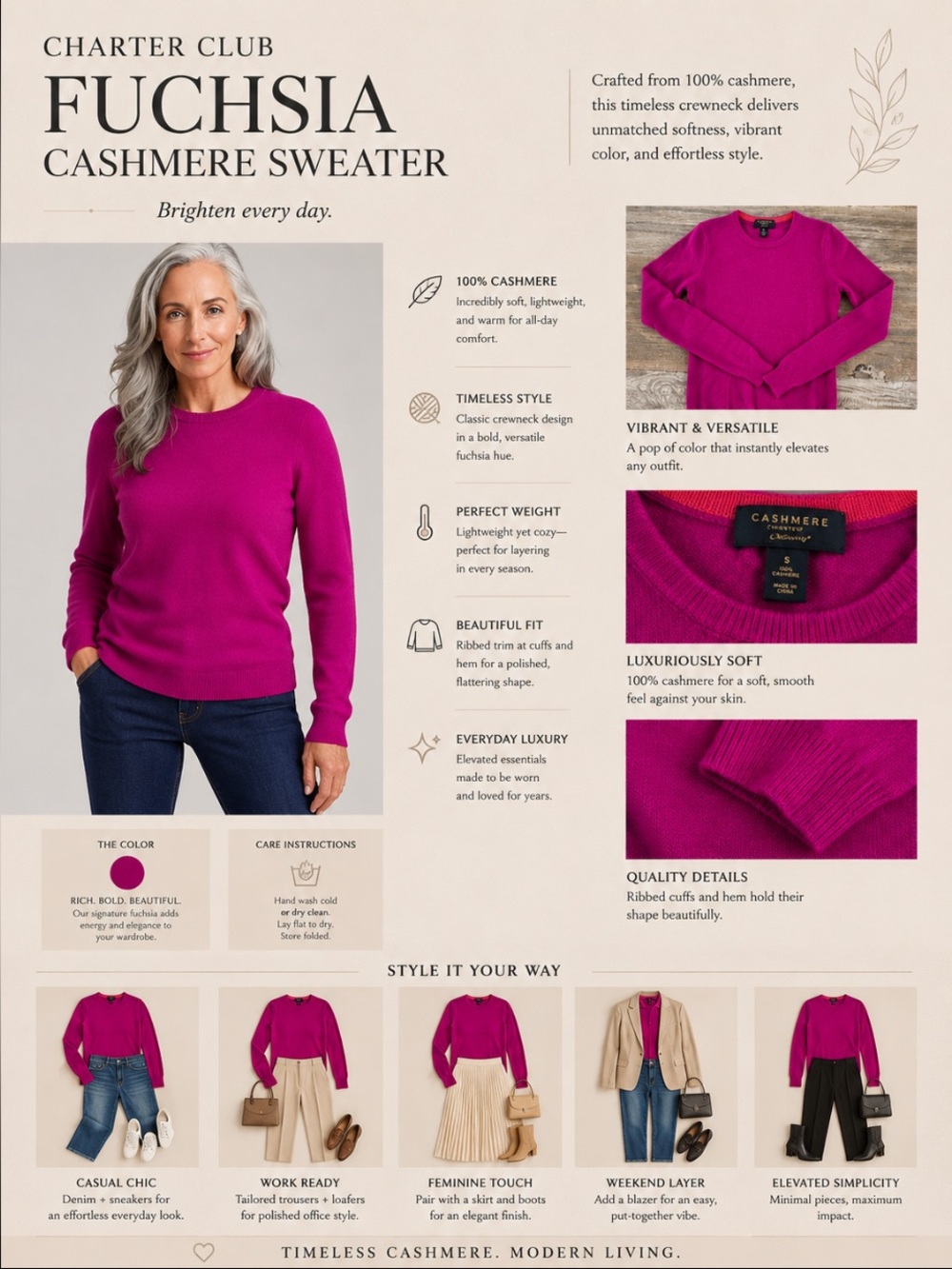 Charter Club Fuchsia Cashmere Sweater size XS